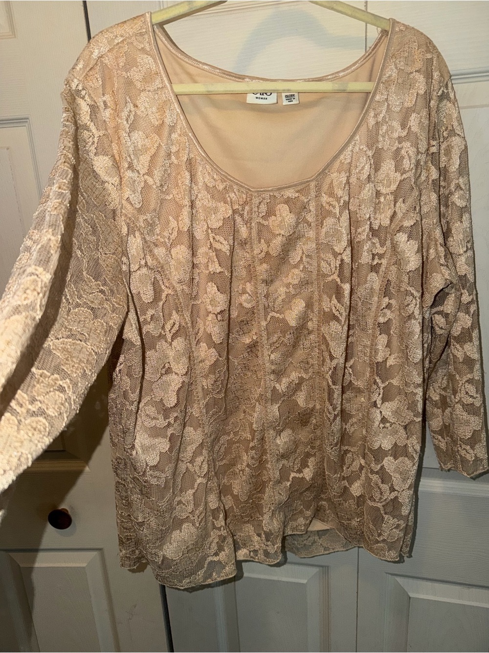 Lace Overlay Scoop Neck Women's Top - gold